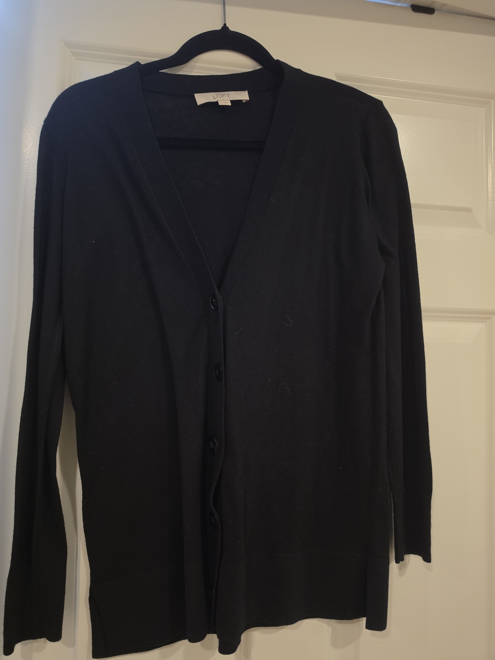 LOFT Black Long-Sleeve V-Neck Button Cardigan